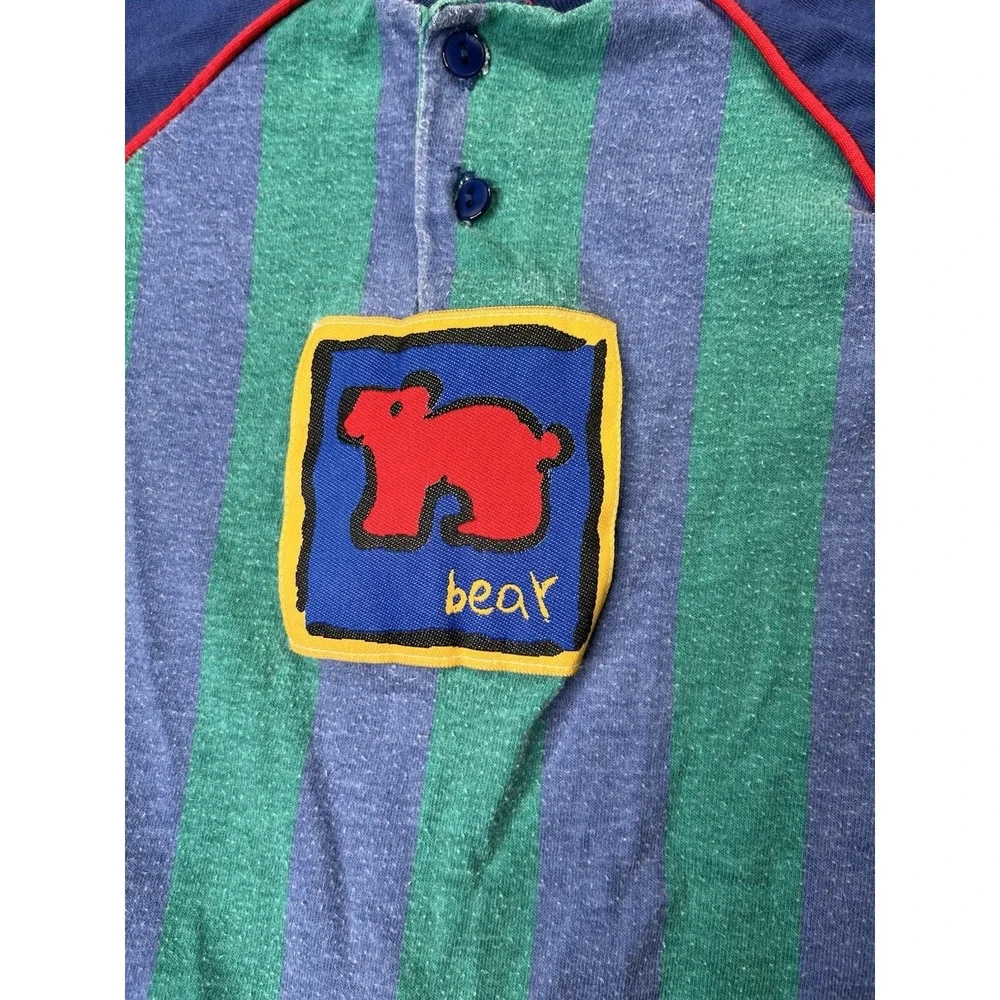 Vintage Carter's Baby Sleeper Striped Bear Footless Block Snap Romper 12 Months